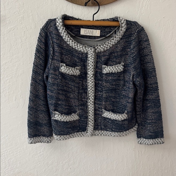 Anthropologie Isani Women’s Embellished Tweed Jacket Blazer Navy Medium - Picture 2 of 6